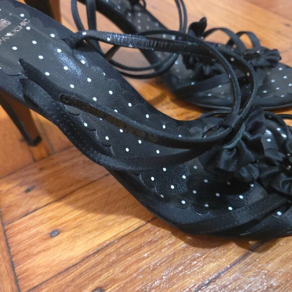 Rare Vintage 1990s Moschino Embellished Ribbon and Gem Black Sandals - Picture 6 of 8